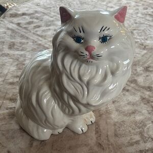 Ceramic Cream Cat with Pink and Blue Details